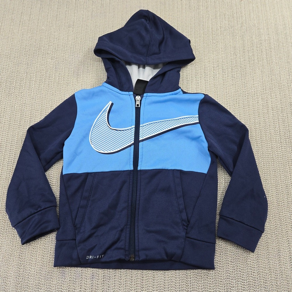 Nike Hoodie Sweatshirt Kids Toddler Size 3T Blue Full Zip Swoosh Logo Dri Fit